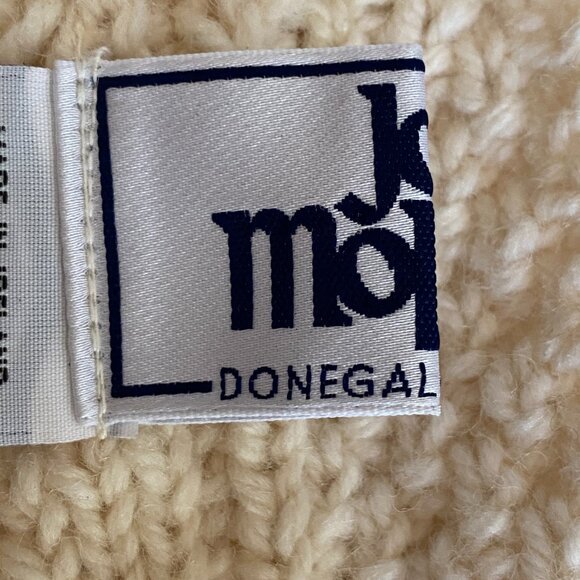 Vintage John Molloy Ireland Cable Knit Wool Scarf Ivory Aran Fringe Fisherman - Picture 7 of 11